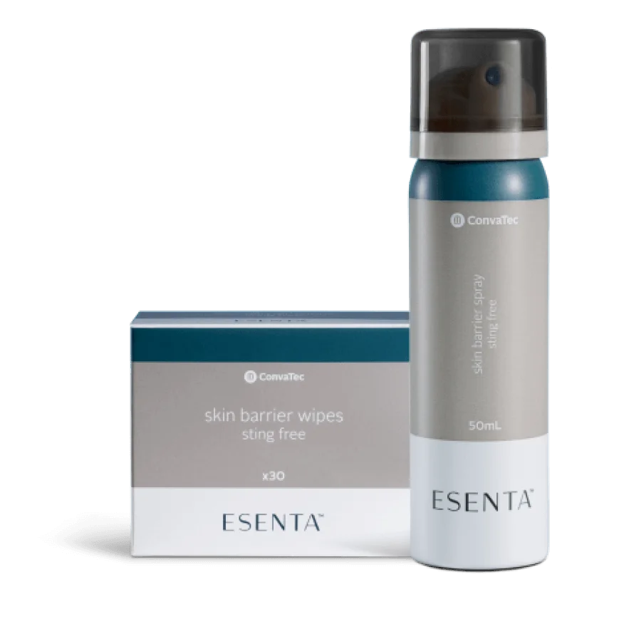 ESENTA™ Skin Barrier Spray and Wipes: Protects skin from irritants for up to 72 hours.